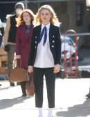 Emily Alyn Lind on the Set of Gossip Girl in New York