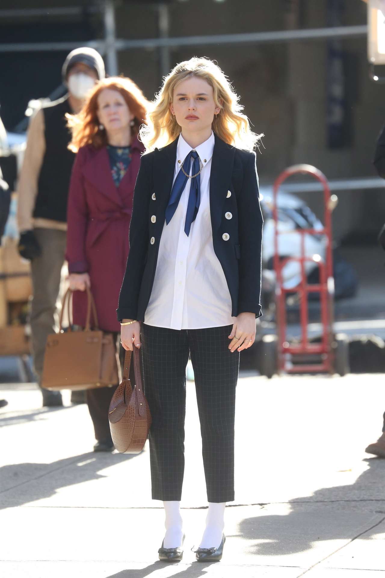 Emily Alyn Lind on the Set of Gossip Girl in New York