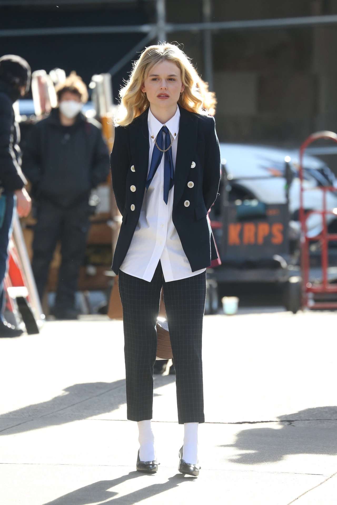 Emily Alyn Lind on the Set of Gossip Girl in New York