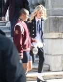 Emily Alyn Lind on the Set of Gossip Girl in New York
