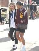 Emily Alyn Lind on the Set of Gossip Girl in New York