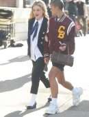 Emily Alyn Lind on the Set of Gossip Girl in New York