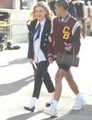 Emily Alyn Lind on the Set of Gossip Girl in New York