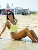Laura Anderson in a Yellow Swimsuit Enjoys a Day at the Beach in Dubai