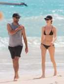 Martha Hunt in Bikini, Walking on the Beach with her Fiancé in Tulum, Mexico