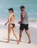 Martha Hunt in Bikini, Walking on the Beach with her Fiancé in Tulum, Mexico