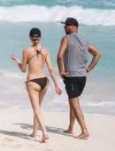 Martha Hunt in Bikini, Walking on the Beach with her Fiancé in Tulum, Mexico