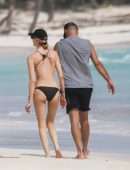 Martha Hunt in Bikini, Walking on the Beach with her Fiancé in Tulum, Mexico