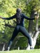 Nicole Scherzinger Booty Practicing Yoga in a Park