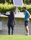 Nicole Scherzinger Booty Practicing Yoga in a Park