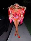 Paris Hilton Leggy in 'Red Angel' Outfit as she Leaves her Los Angeles Home