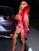 Paris Hilton Leggy in 'Red Angel' Outfit as she Leaves her Los Angeles Home