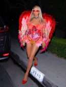Paris Hilton Leggy in 'Red Angel' Outfit as she Leaves her Los Angeles Home