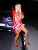 Paris Hilton Leggy in 'Red Angel' Outfit as she Leaves her Los Angeles Home