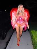 Paris Hilton Leggy in 'Red Angel' Outfit as she Leaves her Los Angeles Home