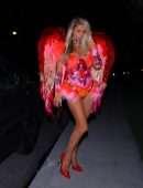 Paris Hilton Leggy in 'Red Angel' Outfit as she Leaves her Los Angeles Home