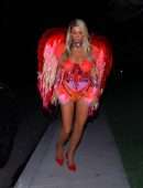 Paris Hilton Leggy in 'Red Angel' Outfit as she Leaves her Los Angeles Home