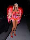 Paris Hilton Leggy in 'Red Angel' Outfit as she Leaves her Los Angeles Home