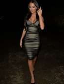 Yazmin Oukhellou in Tight Dress Leaving the Chiltern Firehouse in London