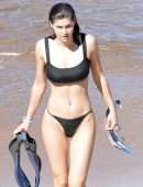 Alexandra Daddario Pokies in a Black Bikini on the Beach in Maui