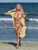 Amber Turner Cleavage in Bikini on the Beach in Dubai