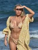 Amber Turner Cleavage in Bikini on the Beach in Dubai