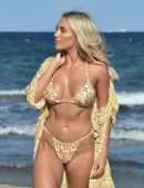 Amber Turner Cleavage in Bikini on the Beach in Dubai