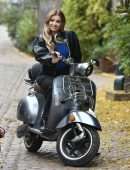 Amy Hart on the Set of Commercial for Velo Scooters in London