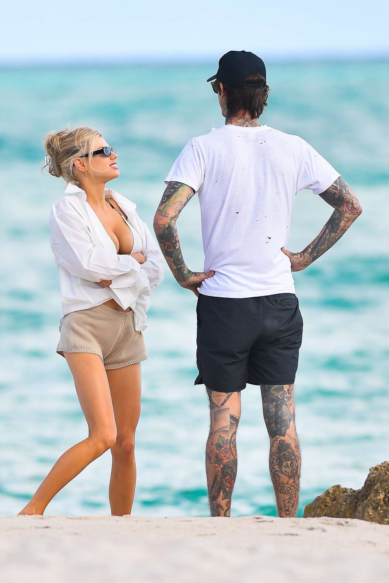 Charlotte McKinney Cleavage on the Beach in Miami