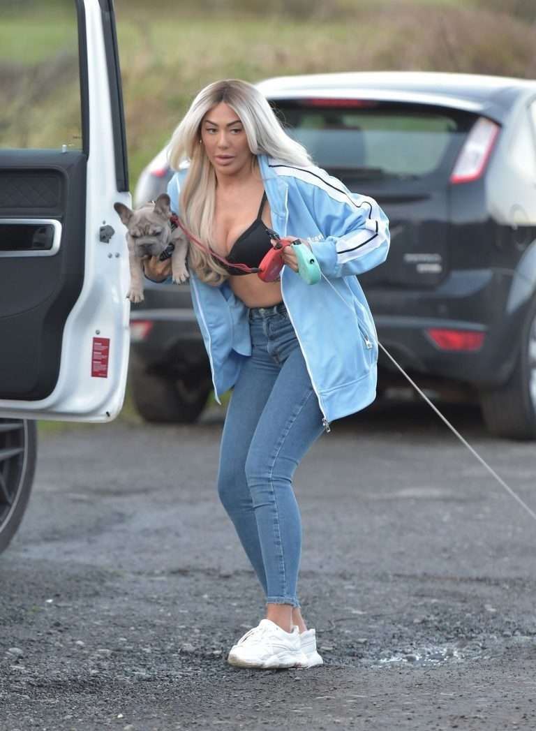 Chloe Ferry Walking her Dogs in Morning Close to her Home in Newcastle
