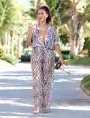 Chloe Goodman in a Zebra Print Jumpsuit out on Holiday in Dubai