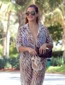Chloe Goodman in a Zebra Print Jumpsuit out on Holiday in Dubai