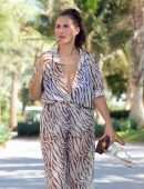 Chloe Goodman in a Zebra Print Jumpsuit out on Holiday in Dubai