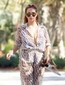 Chloe Goodman in a Zebra Print Jumpsuit out on Holiday in Dubai