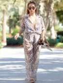 Chloe Goodman in a Zebra Print Jumpsuit out on Holiday in Dubai
