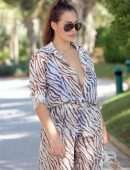 Chloe Goodman in a Zebra Print Jumpsuit out on Holiday in Dubai