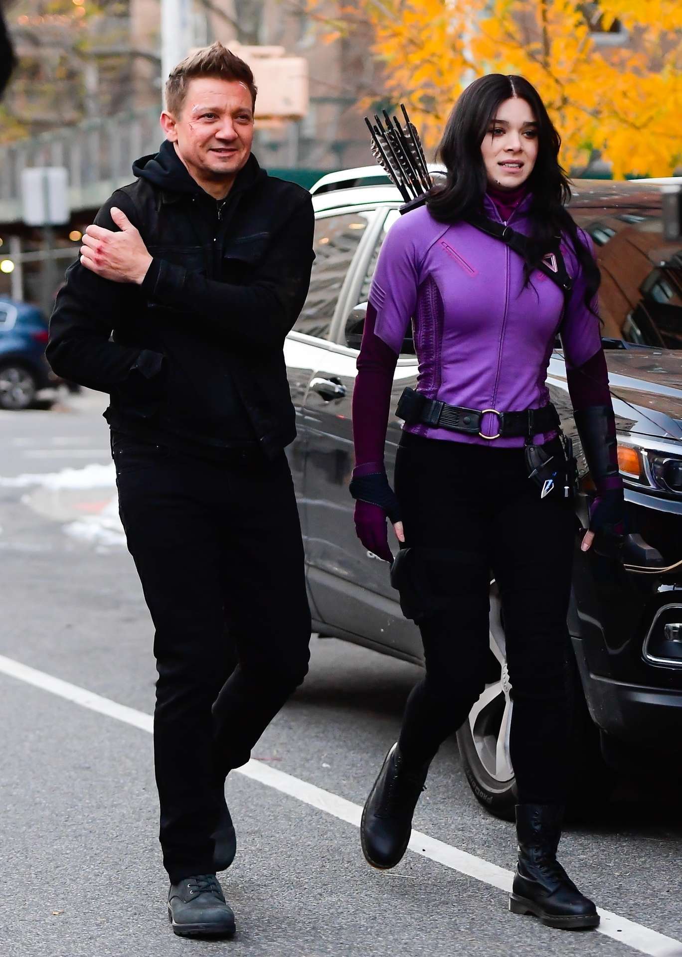 Hailee Steinfeld and Jeremy Renner on the Set of 'Hawkeye' in NYC