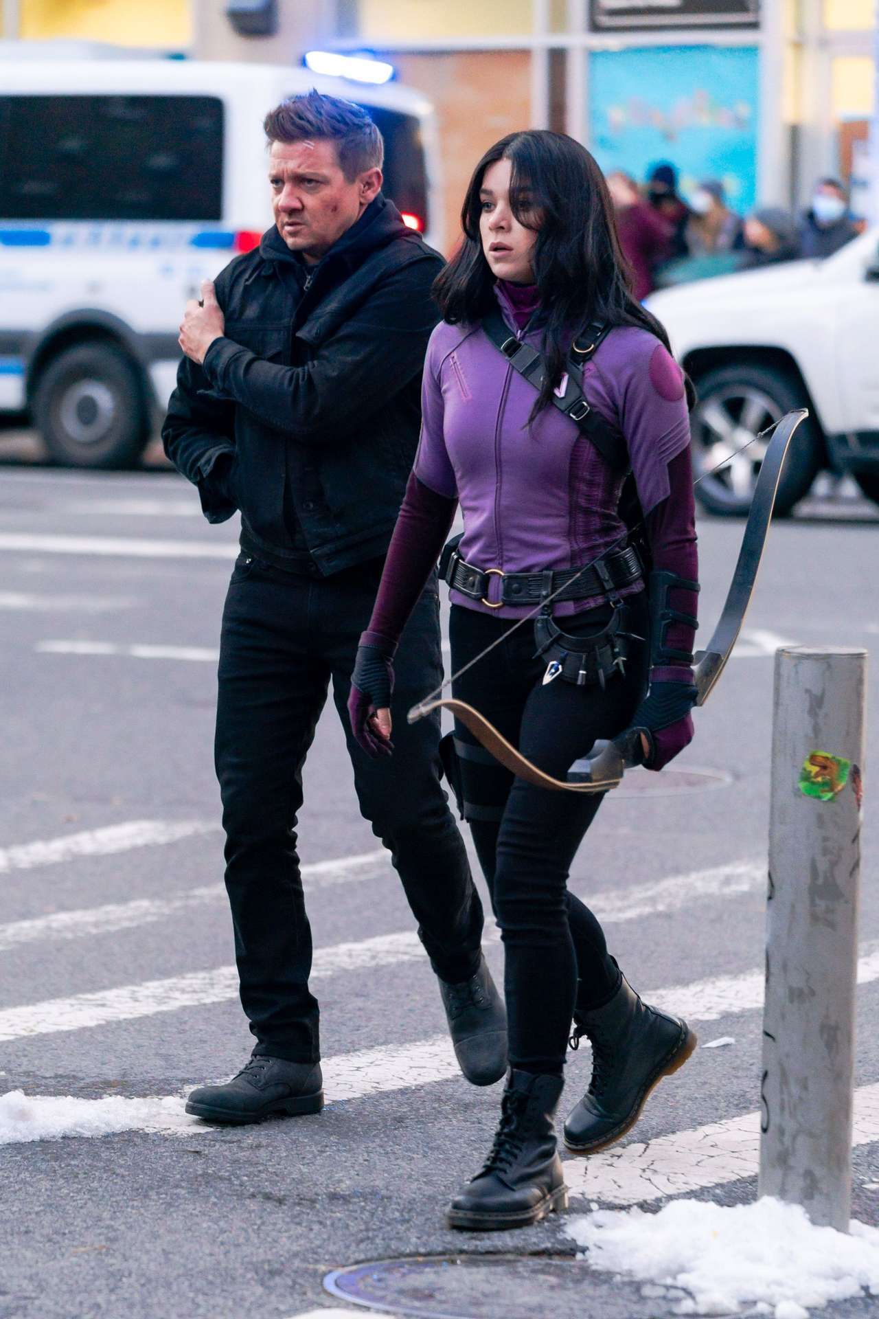 Hailee Steinfeld and Jeremy Renner on the Set of 'Hawkeye' in NYC