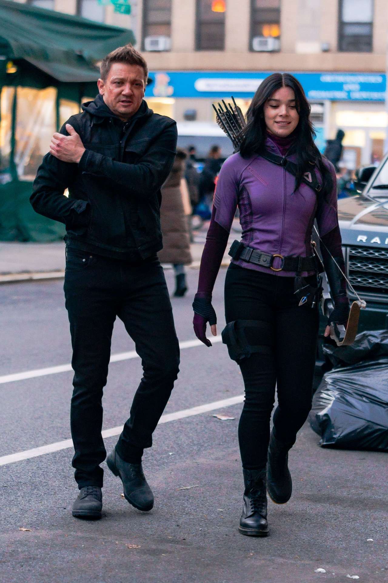 Hailee Steinfeld and Jeremy Renner on the Set of 'Hawkeye' in NYC