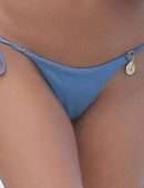 Kimberley Garner Cleavage in a Tiny Blue Bikini at the Beach in Barbados
