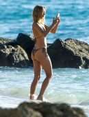 Kimberley Garner Booty in a Wet Bikini on the Beach in Barbados