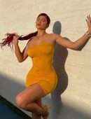 Kylie Jenner in a Yellow Tight Dress