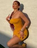 Kylie Jenner in a Yellow Tight Dress