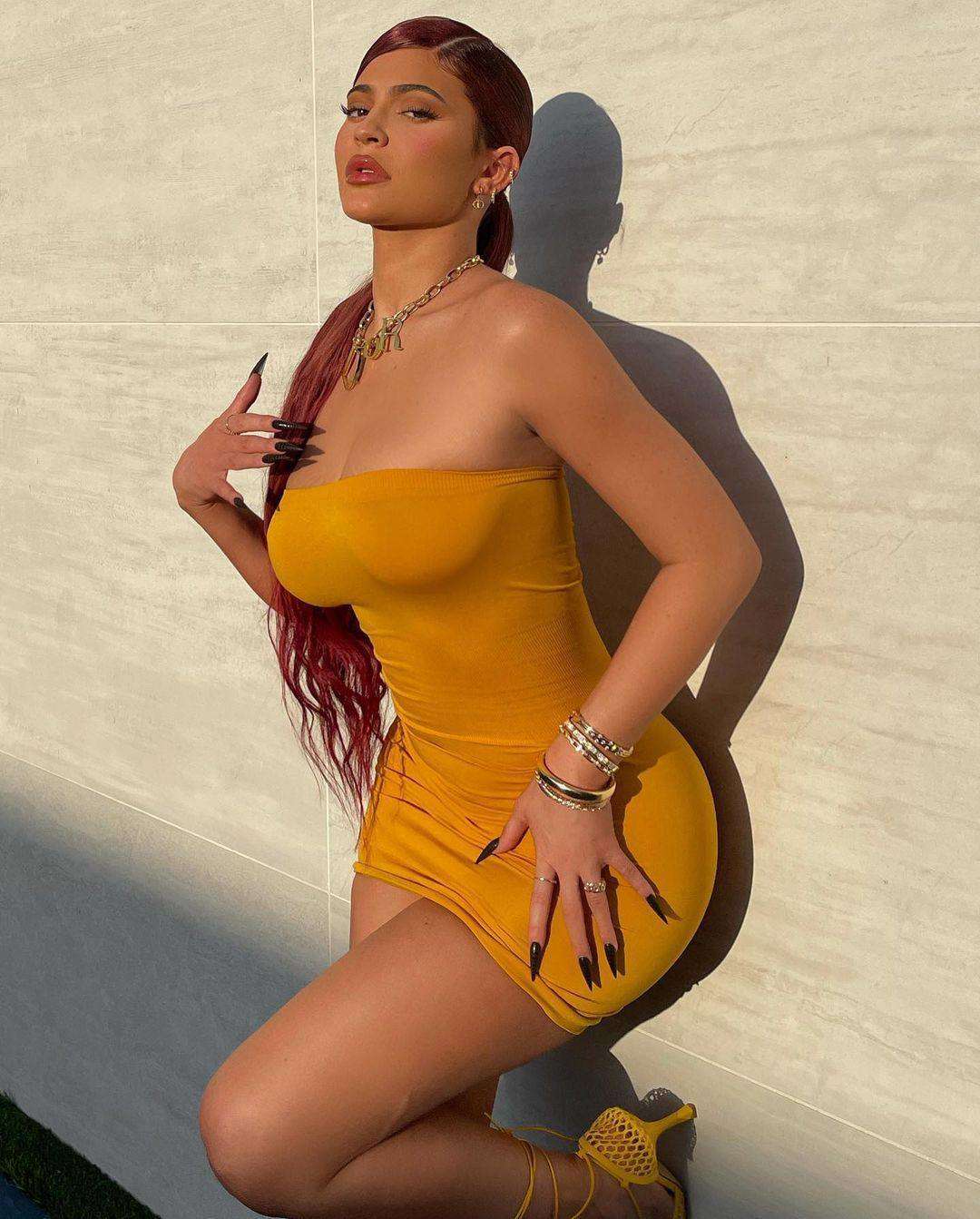 Kylie Jenner in a Yellow Tight Dress