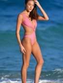 Sophia Culpo in Pink Swimsuit on the Beach in Miami