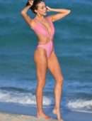 Sophia Culpo in Pink Swimsuit on the Beach in Miami