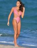 Sophia Culpo in Pink Swimsuit on the Beach in Miami
