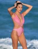 Sophia Culpo in Pink Swimsuit on the Beach in Miami