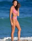 Sophia Culpo in Pink Swimsuit on the Beach in Miami