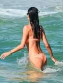 Alessandra Ambrosio in Orange Bikini on the Beach in Florianopolis